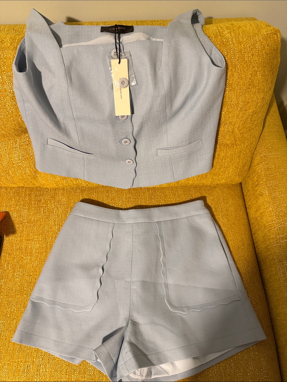 COMMENCE Light Blue Tailored High-Waist Shorts
